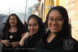 3 ladies dressed for the many processions.